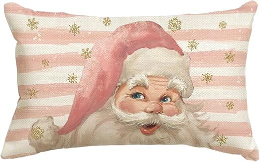 AVOIN colorlife Pink Santa Claus Stripes Throw Pillow Cover, 12 x 20 Inch Pink Christmas Cushion ... | Amazon (US)
