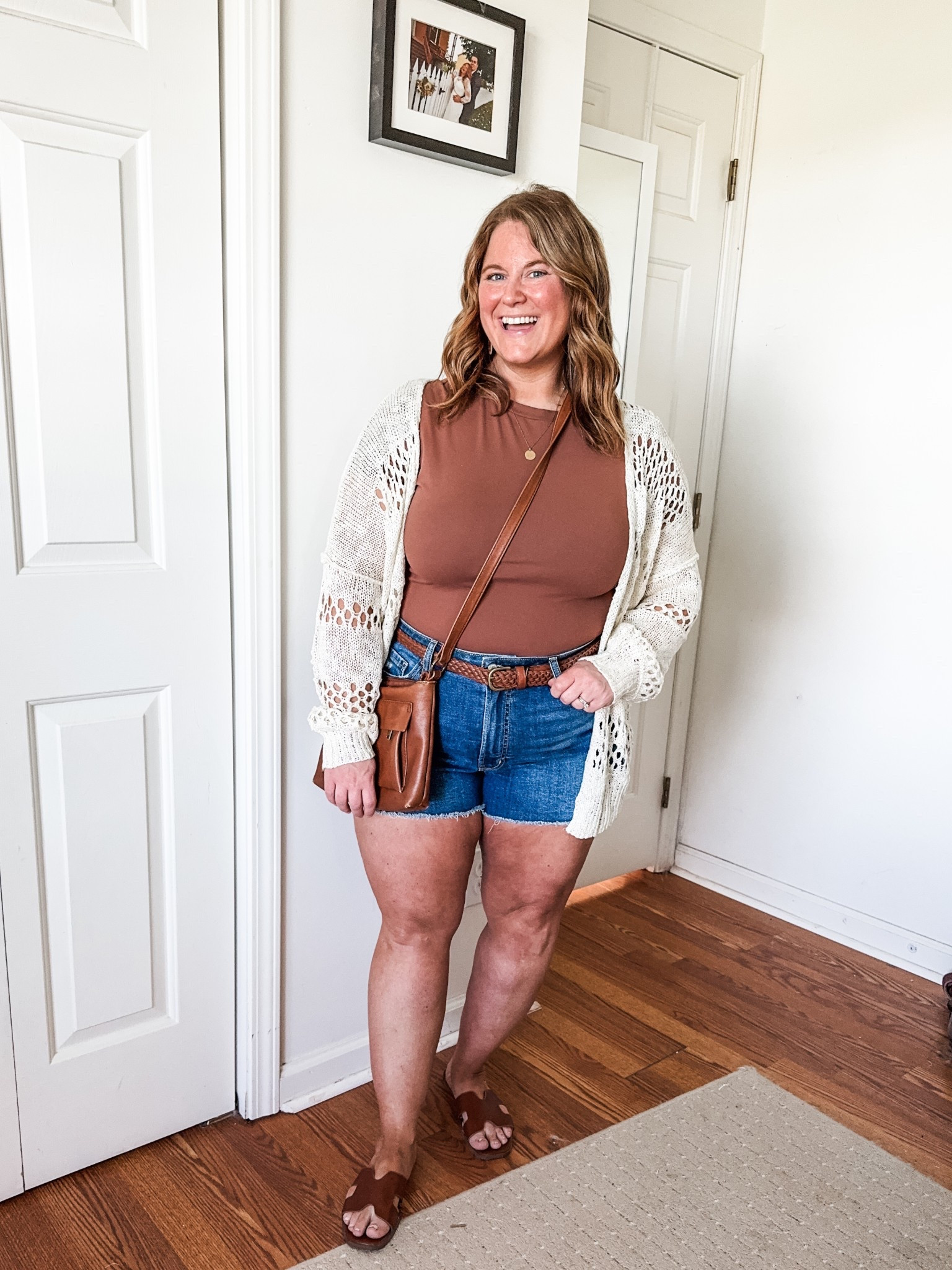 I’m wearing a 16 in my shorts (usually a 14 - I always size up in denim shorts).  Cardigan is a large and tee is an XL.  My purse and belt are older but linked similar!

#LTKPetite #LTKFindsUnder50 #LTKMidsize