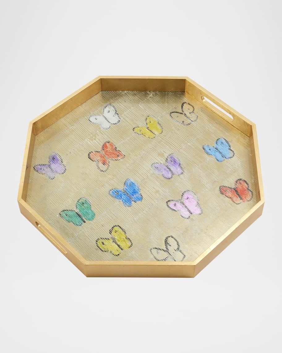 Summer Butterflies Octagonal Gold Leaf Tray | Neiman Marcus