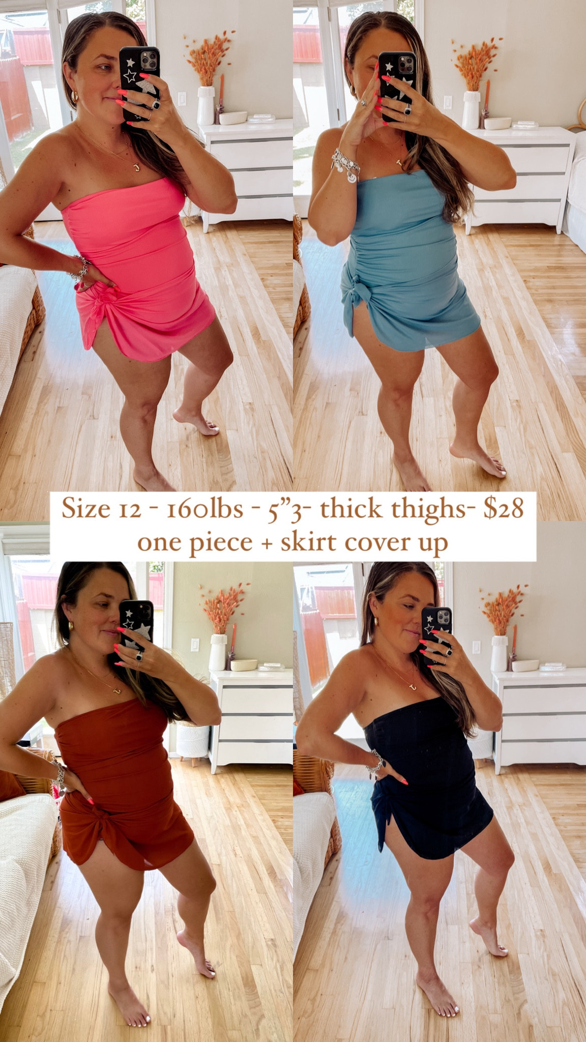 I love these swimsuits and the skirt cover makes you feel so secure. I did a size large in both.☀️👙