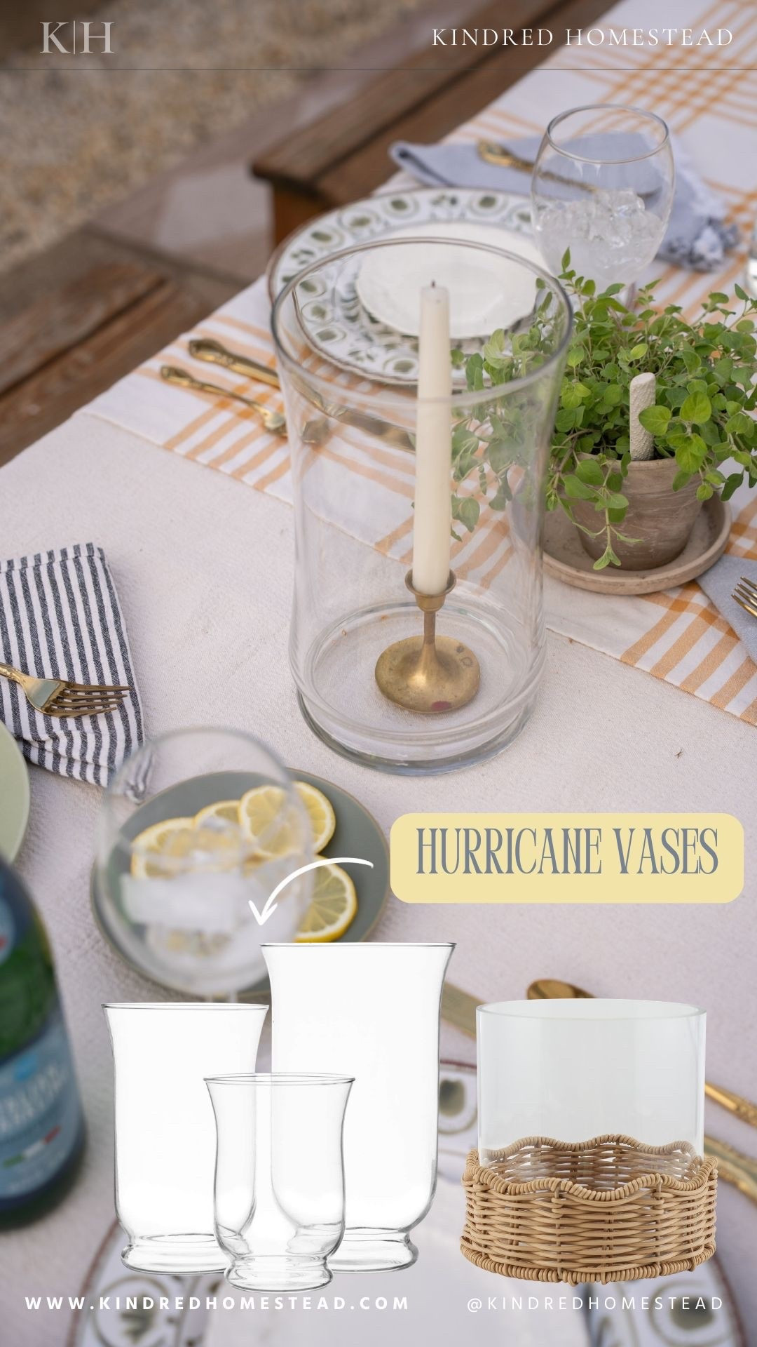 Hurricane bases for candles and flowers on a table setting!