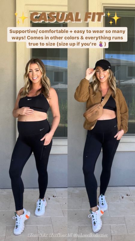 Love this legging + sports bra set from @nikewellnesscollective! Its not maternity, but I sized up to a medium in the bra and leggings & they fit my bump perfectly. The sneakers run true to size  

#LTKbump #LTKfitness #LTKfindsunder100