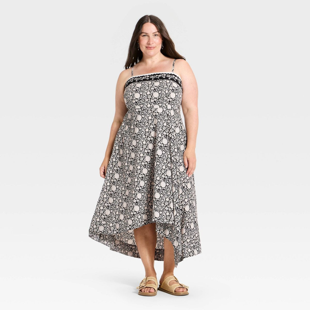 Women's Asymmetrical Midi Sundress - Universal Thread\u2122 Black Floral 2X | Target