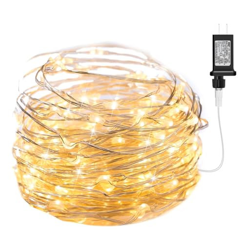 Minetom Fairy Lights Plug in, 33Ft 100 LEDs Waterproof Silver Wire Firefly Lights, Adaptor Included, Starry String Lights for Wedding Indoor Outdoor Christmas Patio Garden Decoration, Warm White | Amazon (US)