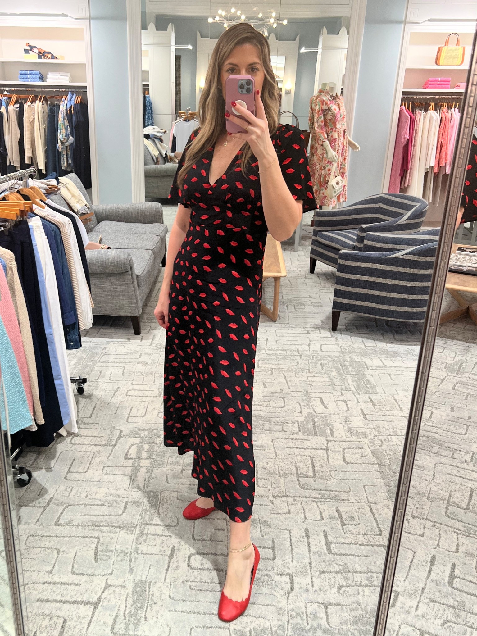 Debuted this lips dress and it was a hit! 💋 Linking all my favorite lips printed pieces and red flats for a statement shoe that’ll be sure to bring a pop to your look! These can be fun for day or night.

Dress runs small. Wearing a size 8.

#LTKShoeCrush #LTKOver40 #LTKFindsUnder50