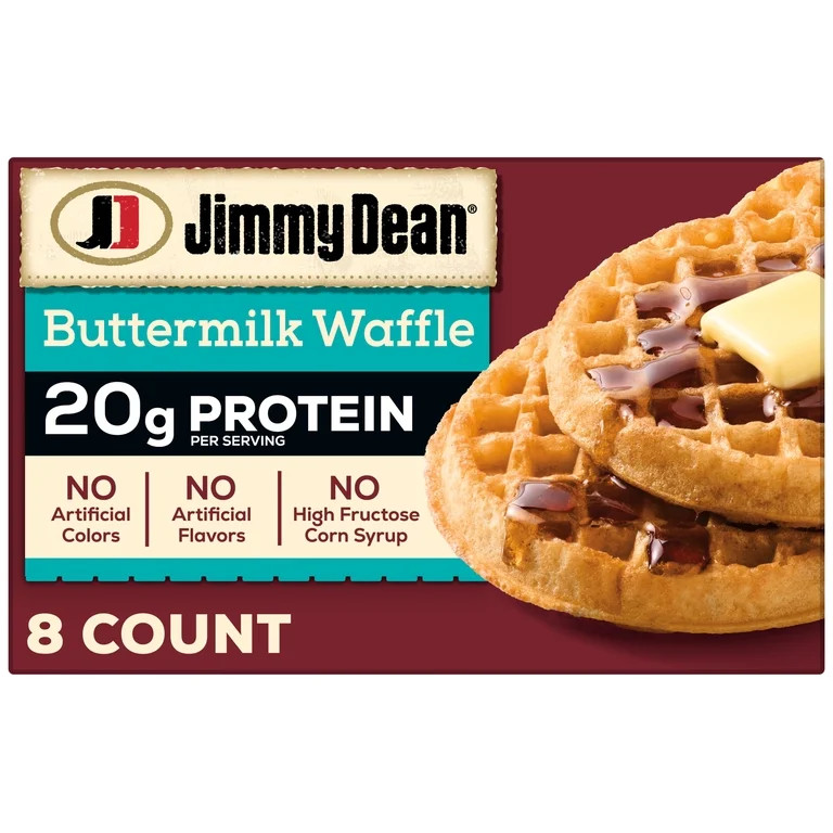 Jimmy Dean Protein Buttermilk Waffles, Fully Cooked Breakfast, 11.28 oz, 8 Count (Frozen) | Walmart (US)