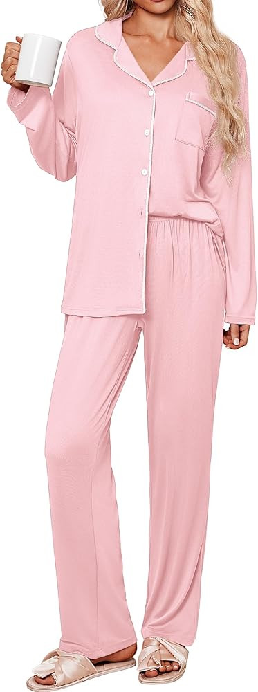 Ekouaer Womens Pajama Sets 2 Piece Long Sleeve Sleepwear Soft Button Down Pjs Lounge Set S-XXL | Amazon (US)