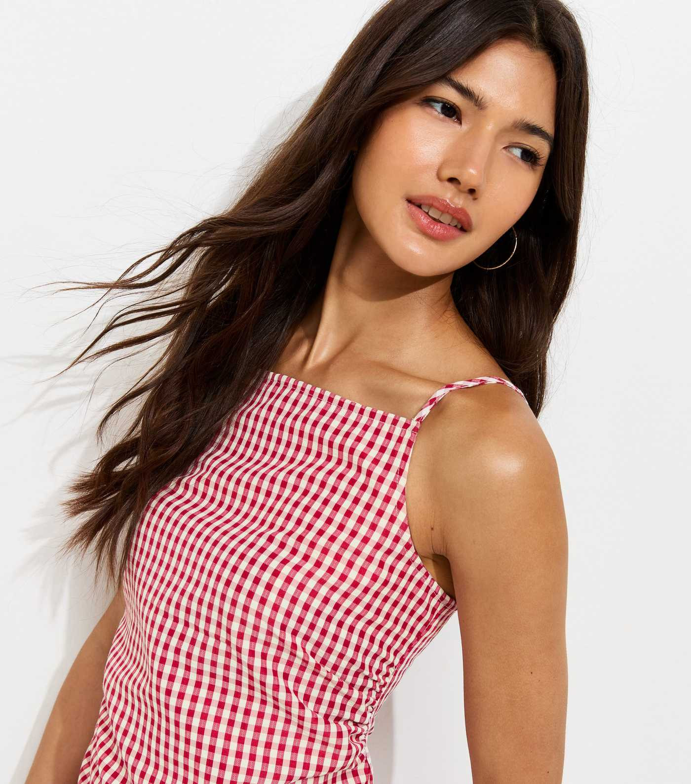Red Gingham Print Ruched Cami Top | New Look | New Look (UK)
