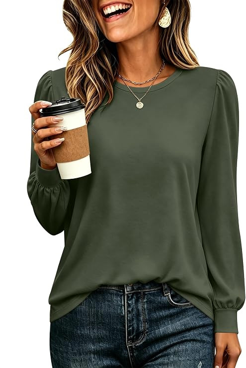 ANRABESS Womens Long Sleeve Puff Shirts Thermal Tops | Soft Stretchy Lightweight Fleece Warm Blou... | Amazon (US)