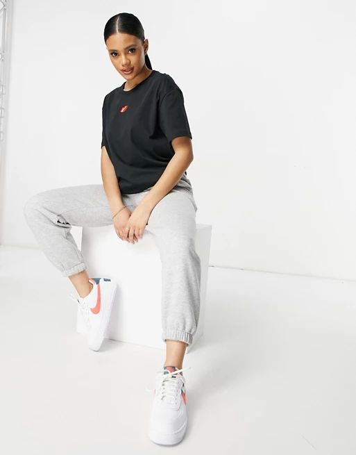 Nike valentines t-shirt in black with swoosh kiss logo | ASOS (Global)