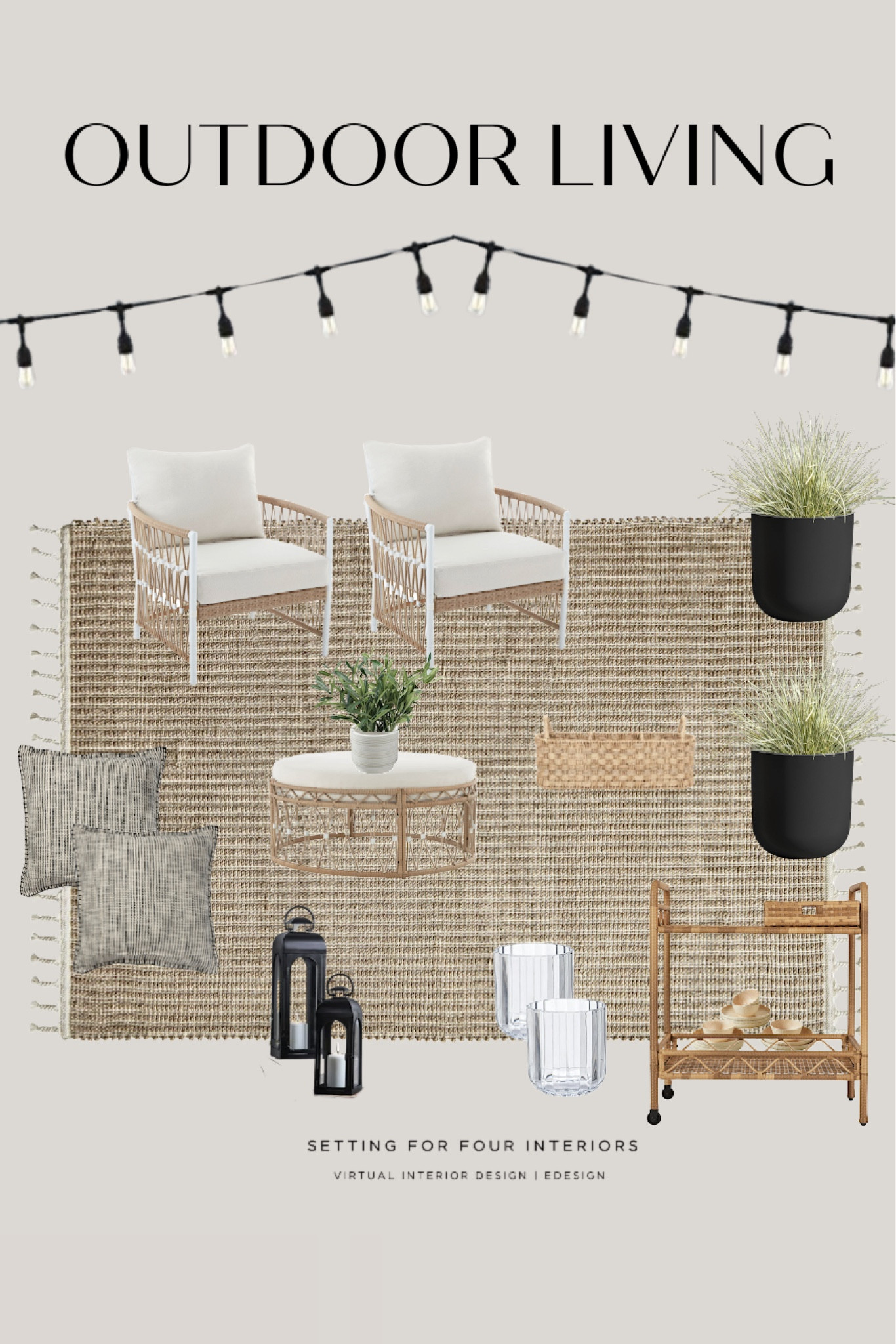 Affordable patio conversation set and decor ideas 

Neutral, natural, outdoor living, backyard, porch, chairs, outdoor rug, lanterns, planters, outdoor pillows, , bar cart, Walmart, Smazon home, Amazon finds, founditonamazon, black, white, beige, 

#LTKhome #LTKfindsunder50 #LTKsalealert