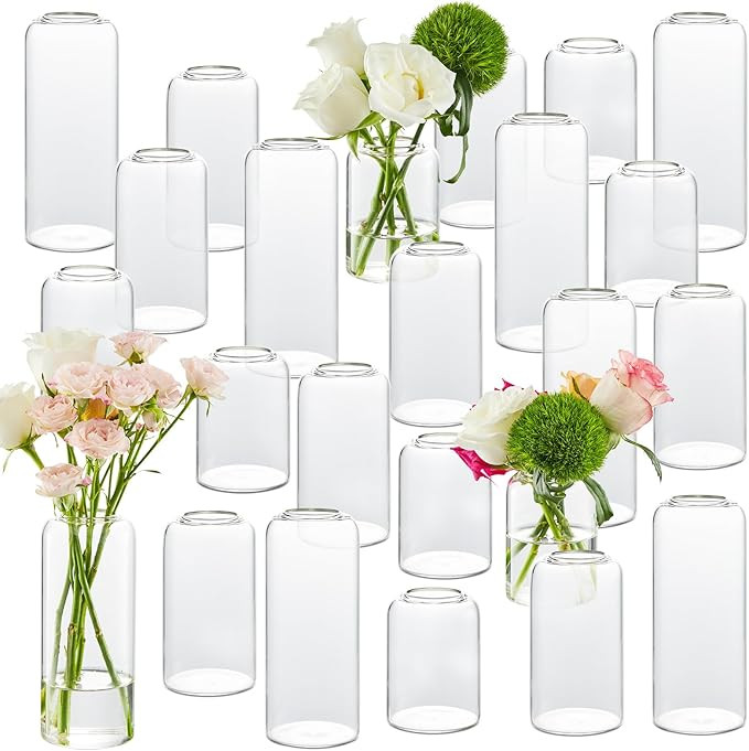 Glass Bud Vases Set of 24, Clear Flower Vase for Centerpieces, Small Vases for Flowers, Decor Cen... | Amazon (US)