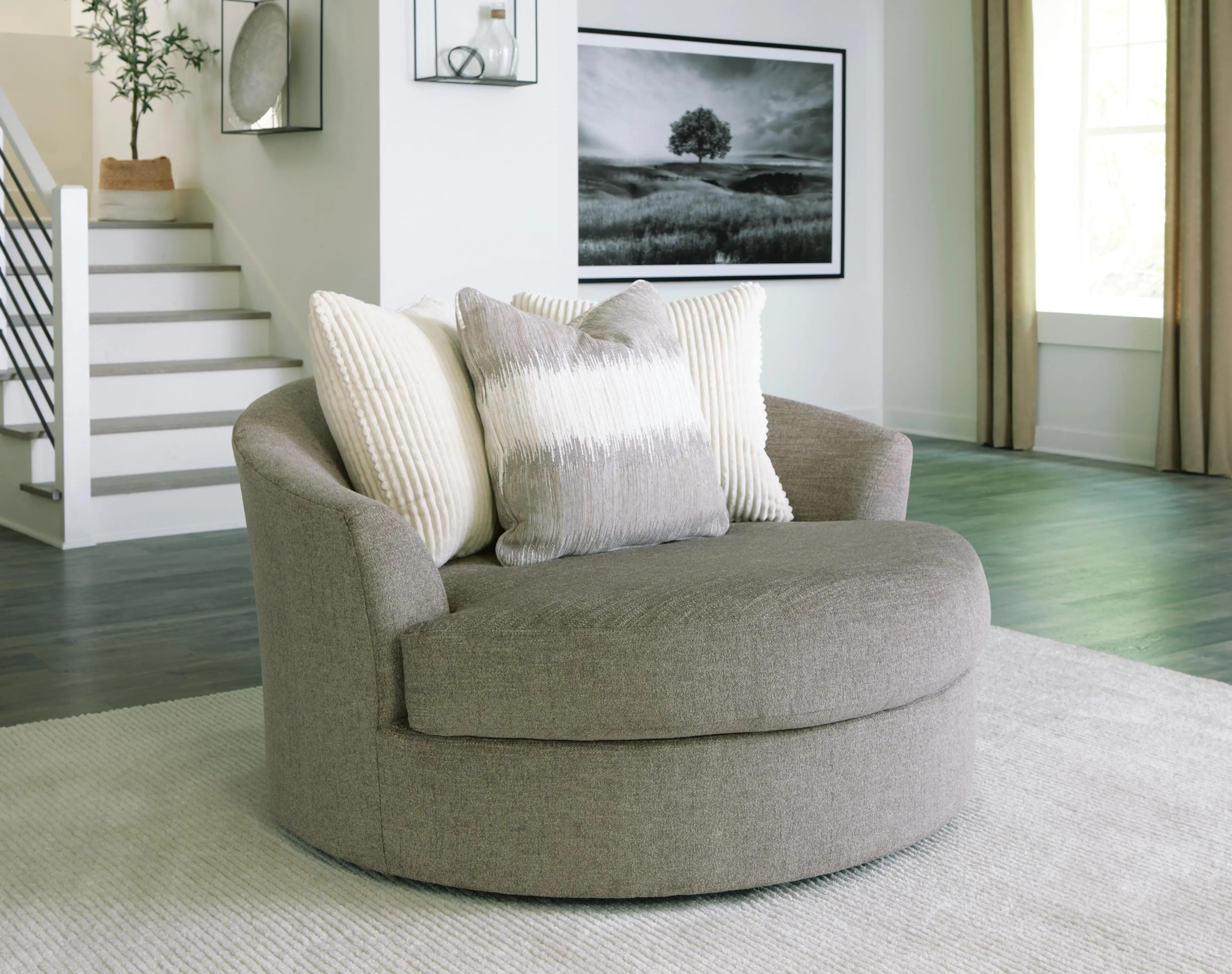 Creswell Oversized Swivel Accent Chair, Stone | Ashley