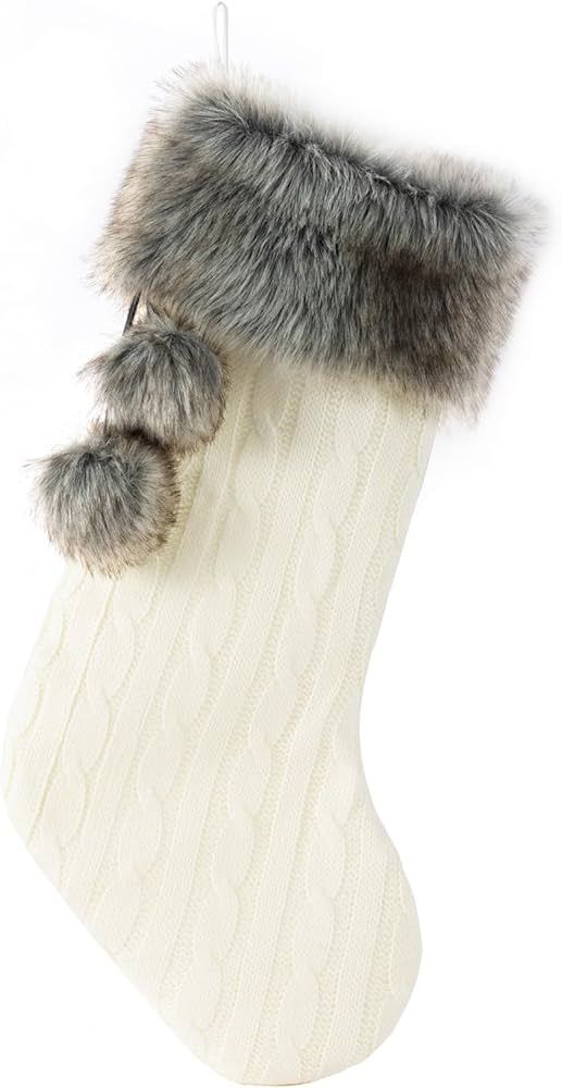 E-FirstFeeling Cable Knit Christmas Stockings with Faux Fur Cuff Large Knitted Xmas Stockings Rus... | Amazon (US)
