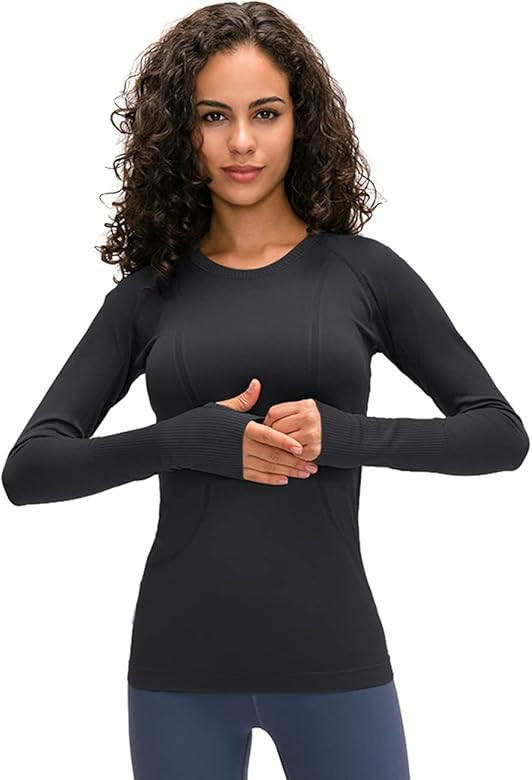 LUYAA Women's Workout Tops Long Sleeve Shirts Yoga Sports Breathable Gym Athletic Top Slim Fit | Amazon (US)