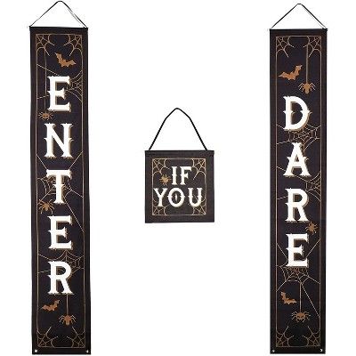 Spooky Central 3 Pack Halloween Porch Wall Decorations, Enter If You Dare Welcome Signs (2 Sizes) | Target