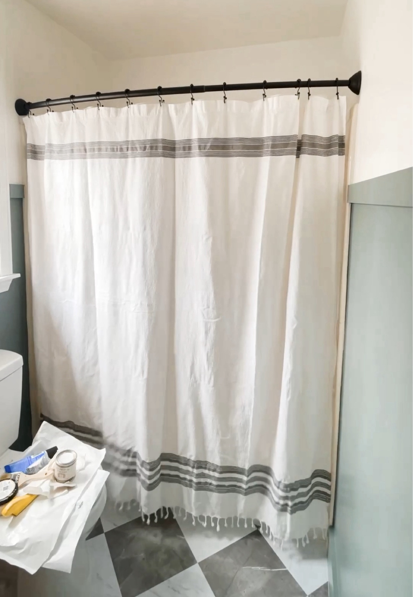 New curtain rod, rings and clear inner liner.. using our same fabric shower curtain we have had for several years- it’s a good one!! 

#LTKstyletip #LTKfindsunder50 #LTKhome