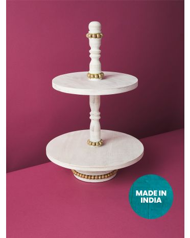 12x18 Wood 2 Tier Serving Stand With Metallic Beads | Serveware | HomeGoods | HomeGoods