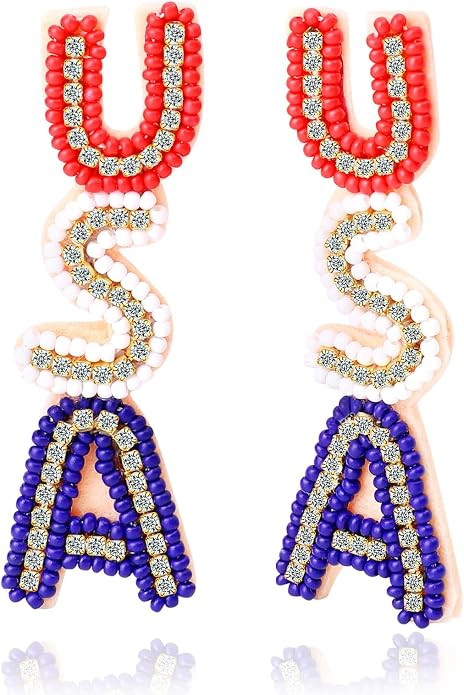 Artlunar USA Patriotic Earrings for Women Red White Blue Cute Dangle Earrings for Independence Da... | Amazon (US)