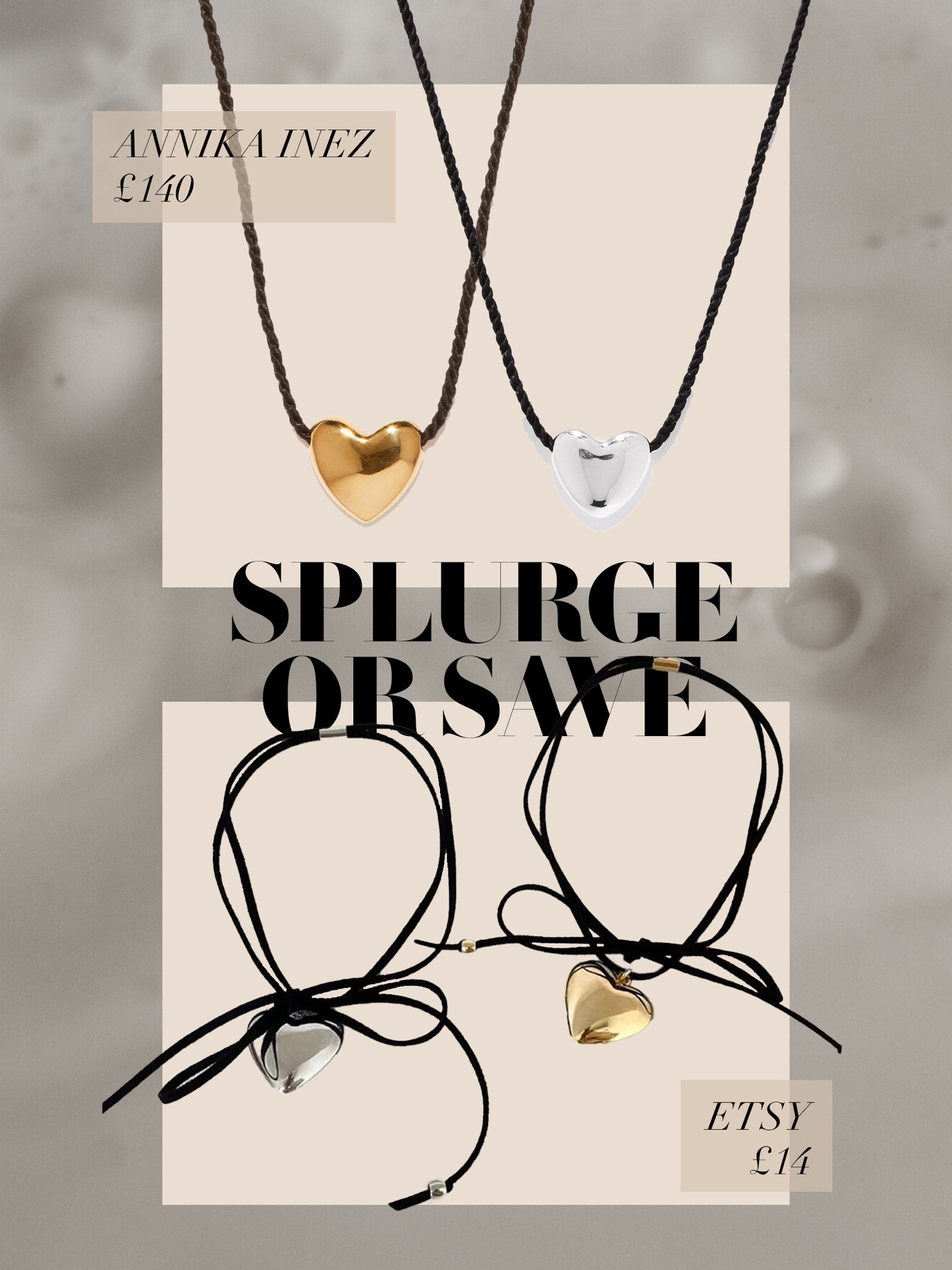 Etsy is such a good place to find heart jewellery. These are a great dupe for the silver and gold puffy designer necklaces 🖤💛
Heart puff necklace | Designer dupe | ANNIKA INEZ
Heart small sterling-silver pendant necklace | Silver heart shaped pendant | Black string necklace | Heart small 14kt gold-plated pendant necklace | Gold Silver Puffy Heart Necklace, Heart Pendant Necklace, Long Black Cord Wrap Tie Choker, Gift for her | Splurge or save 

#LTKFind #LTKworkwear #LTKstyletip