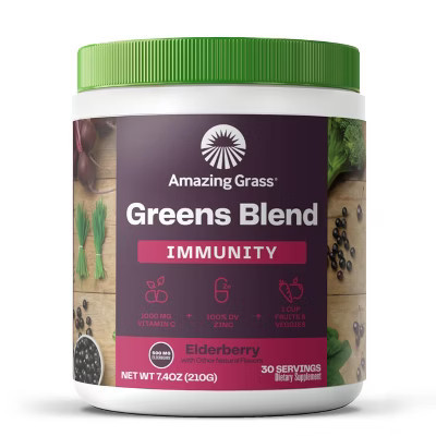 Amazing Grass Greens Blend Superfood for Immune Support: Super Greens Powder with Spirulina, Chlorella, Elderberry, Enzymes & Probiotics, 30 Servings | Target