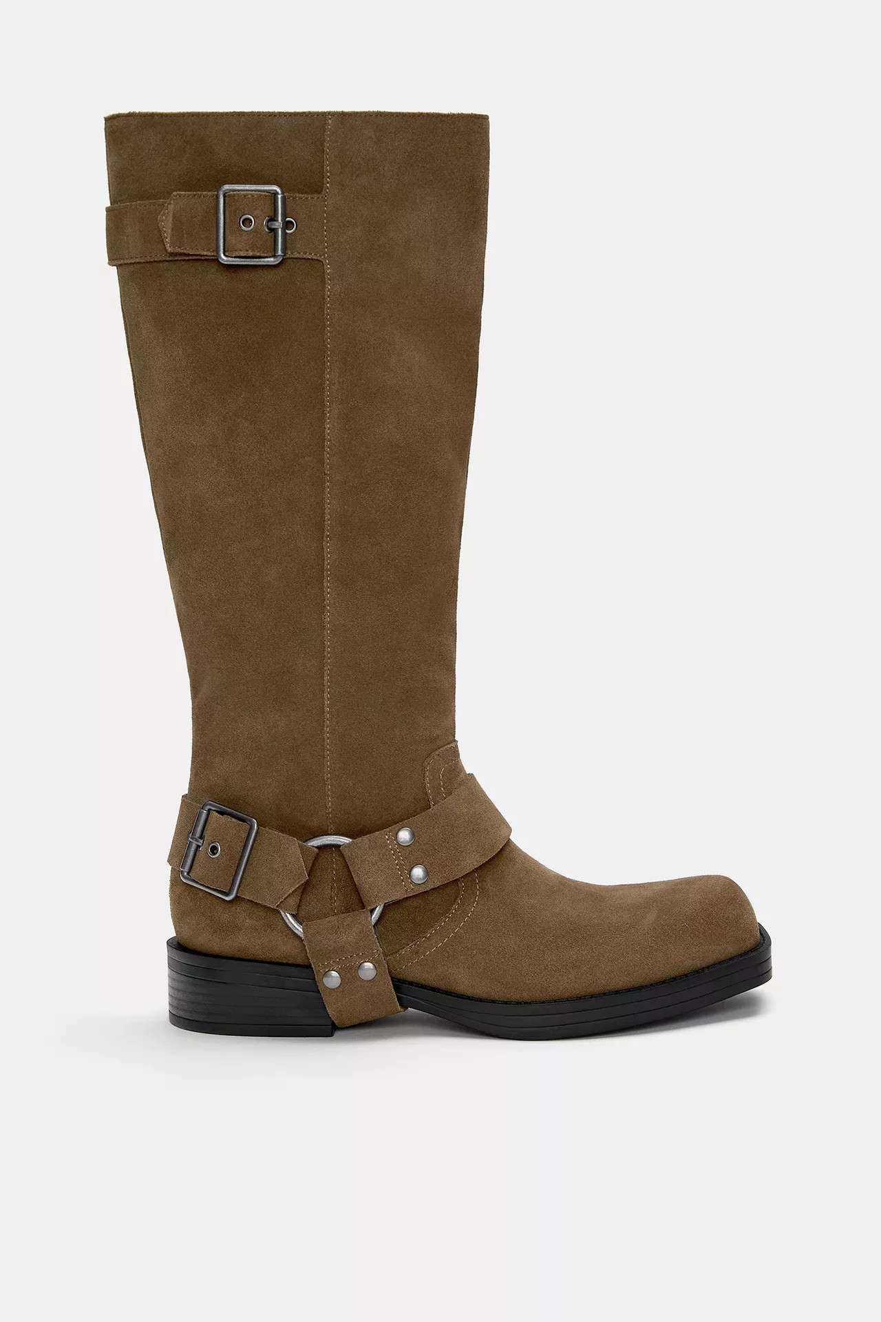 Leather knee-high biker boots | PULL and BEAR UK