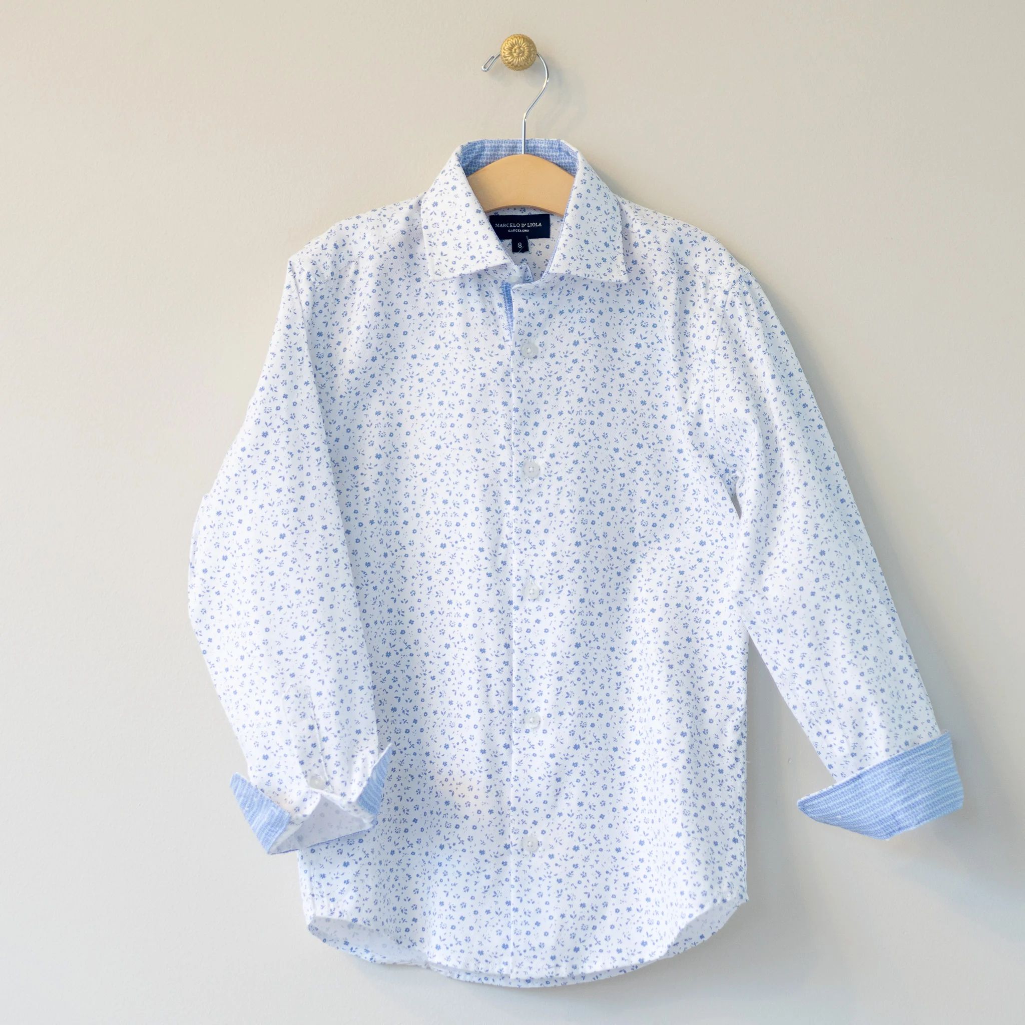 White/Blue Floral L/S Dress Shirt | Four and Twenty Sailors