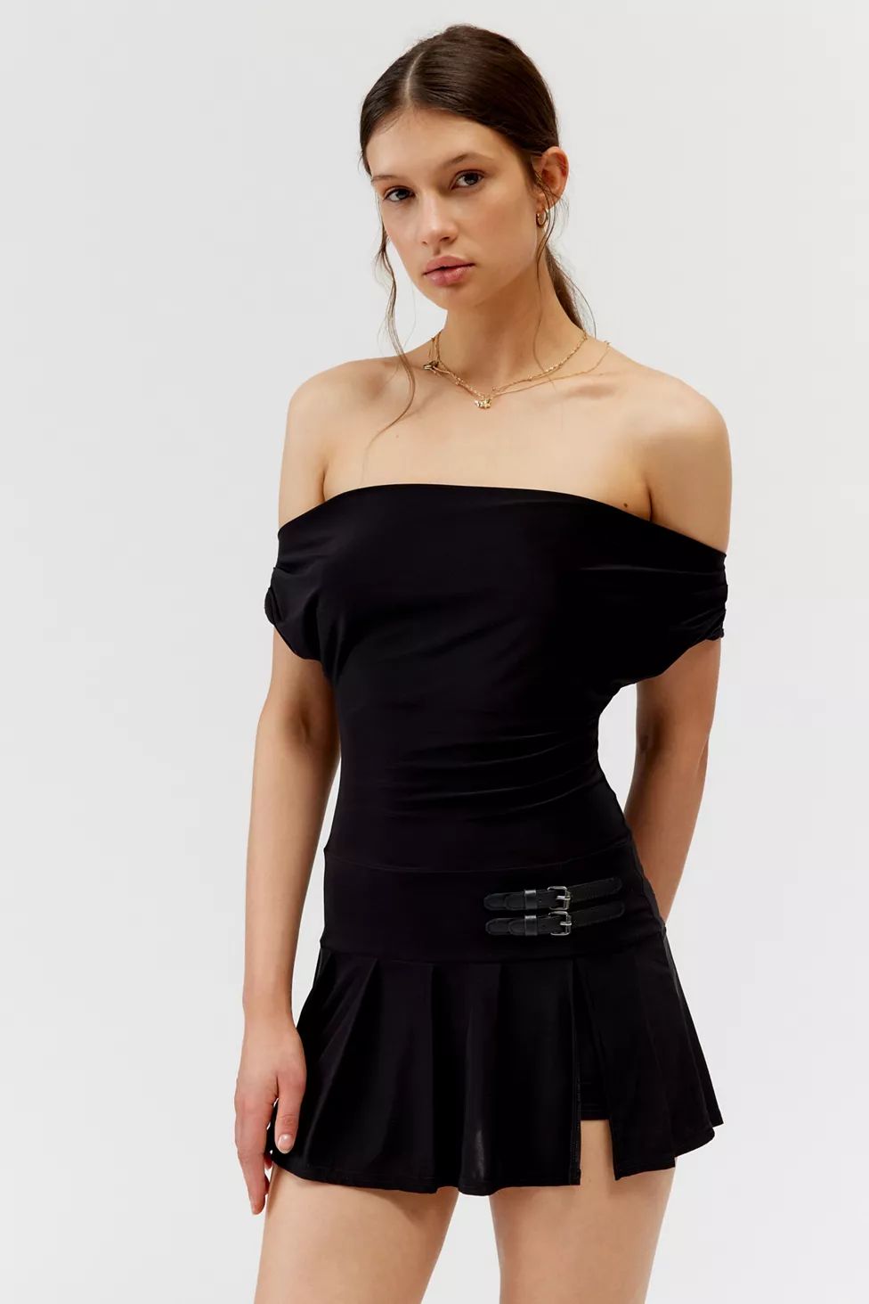UO Off-The-Shoulder Kilt Romper | Urban Outfitters (US and RoW)