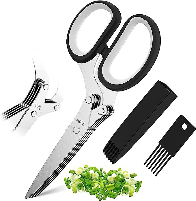 Herb Scissors, Kitchen Herb Shears Cutter with 5 Blades and Cover, Sharp Dishwasher Safe Kitchen ... | Amazon (US)