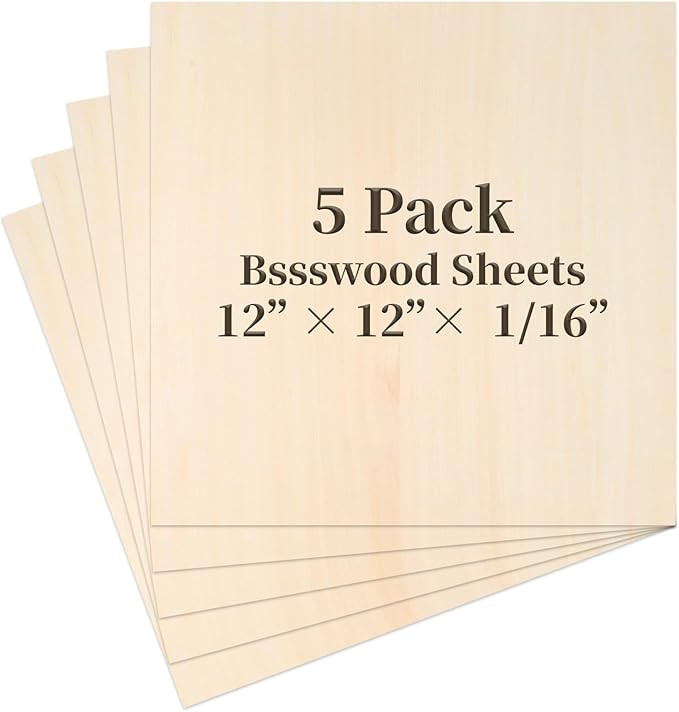 Balsa Wood Sheet, 5 Pack Plywood Sheets, Basswood Sheets 12X12X1/16 Inch, Unfinished Wood Boards ... | Amazon (US)
