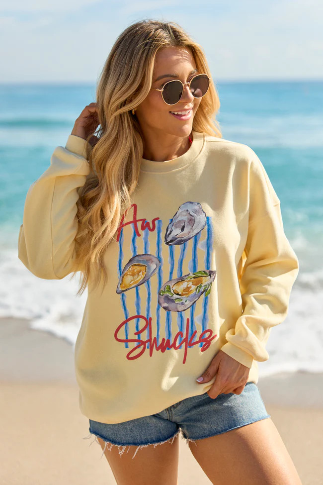 Aw Shucks Yellow Graphic Sweatshirt | Pink Lily