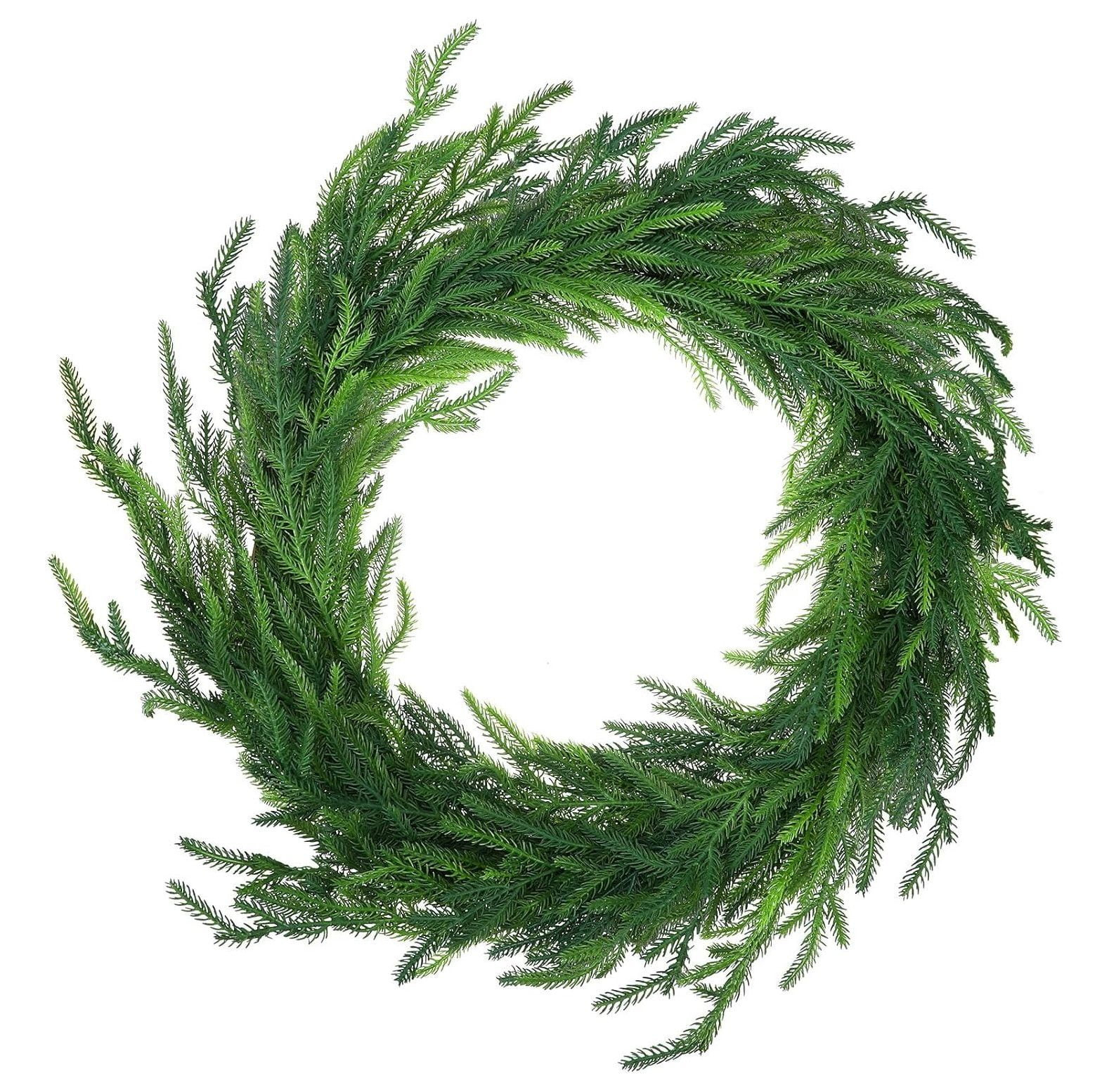 Omsix Christmas Norfolk Pine Wreath for Crafts Artificial Green Wreath Faux Greenery Realistic Wr... | Walmart (US)