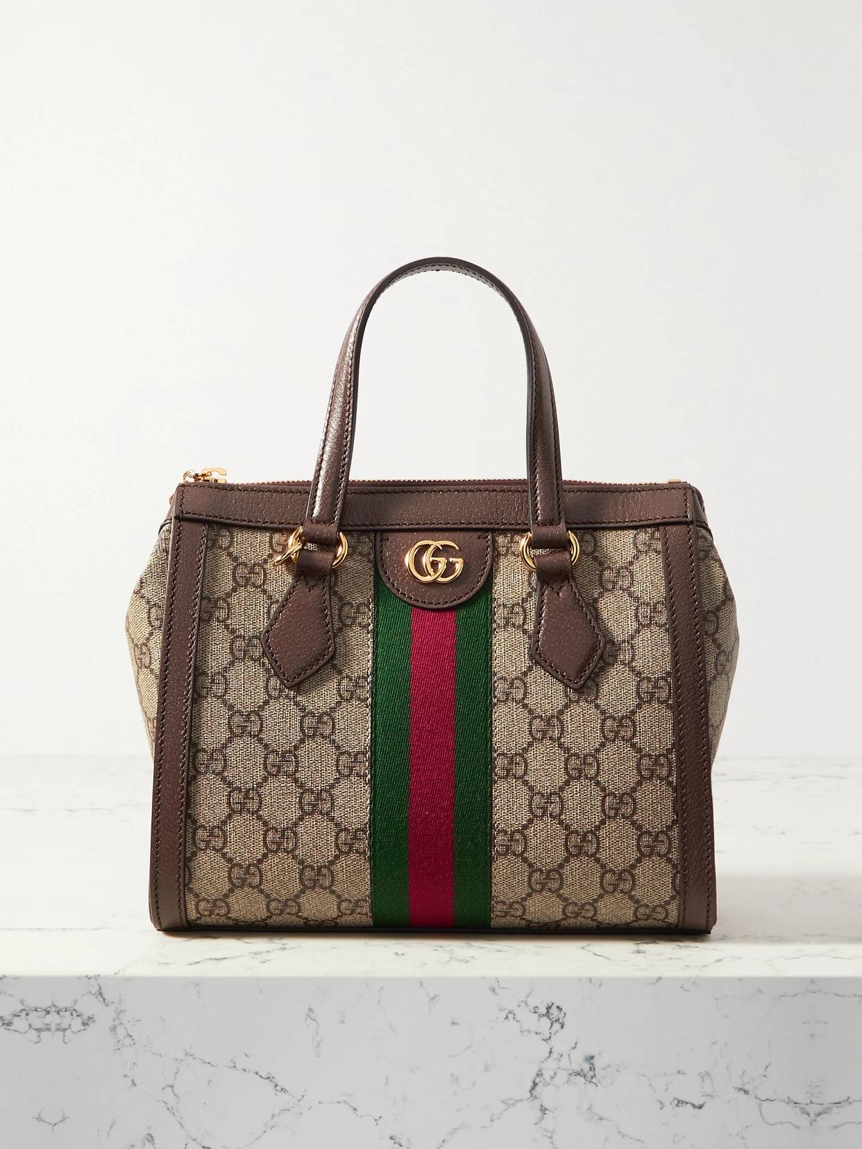 Gucci - Ophidia Leather-trimmed Printed Coated-canvas Tote Bag - Neutrals | NET-A-PORTER (US)