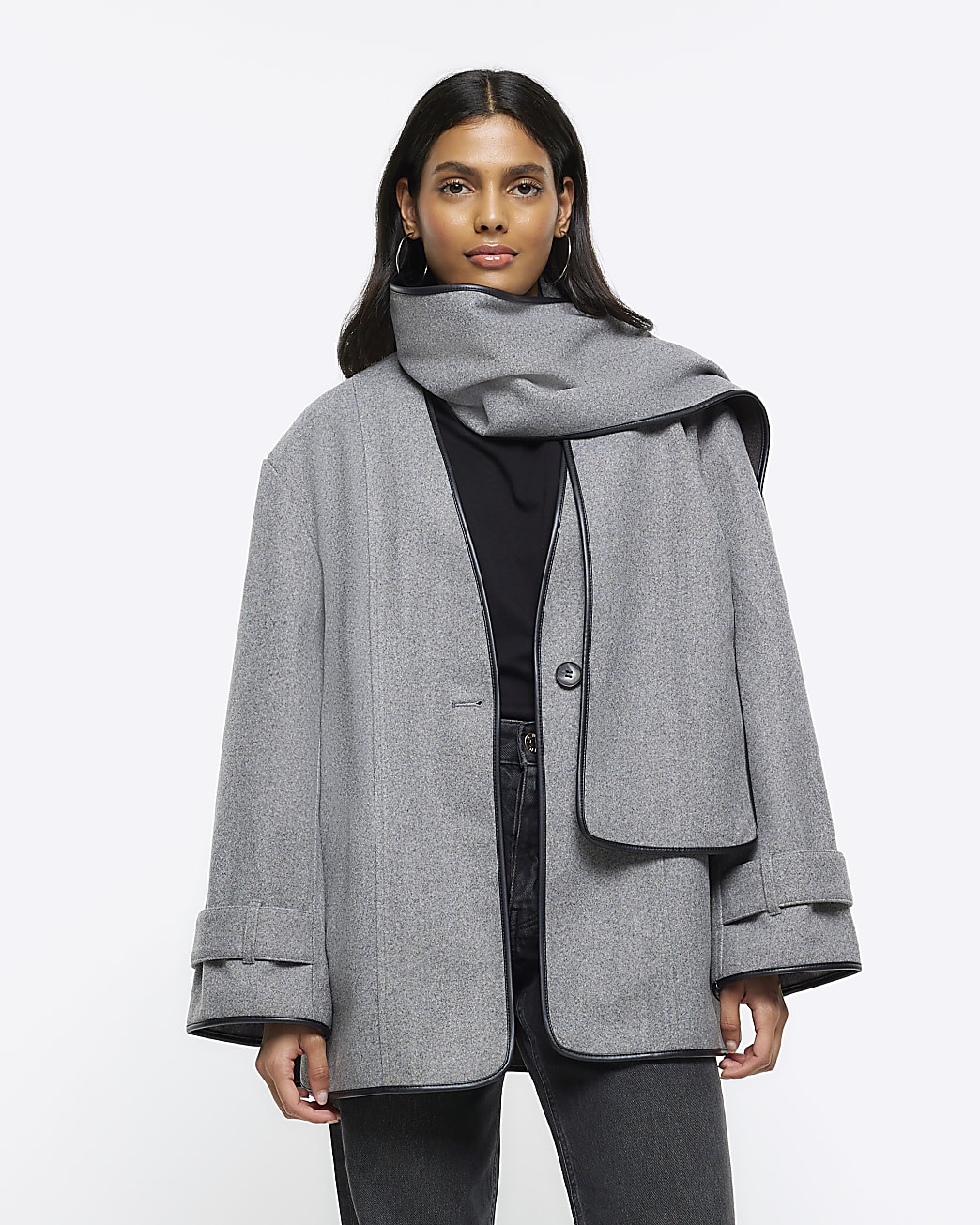 Grey scarf detail coat | River Island (US)