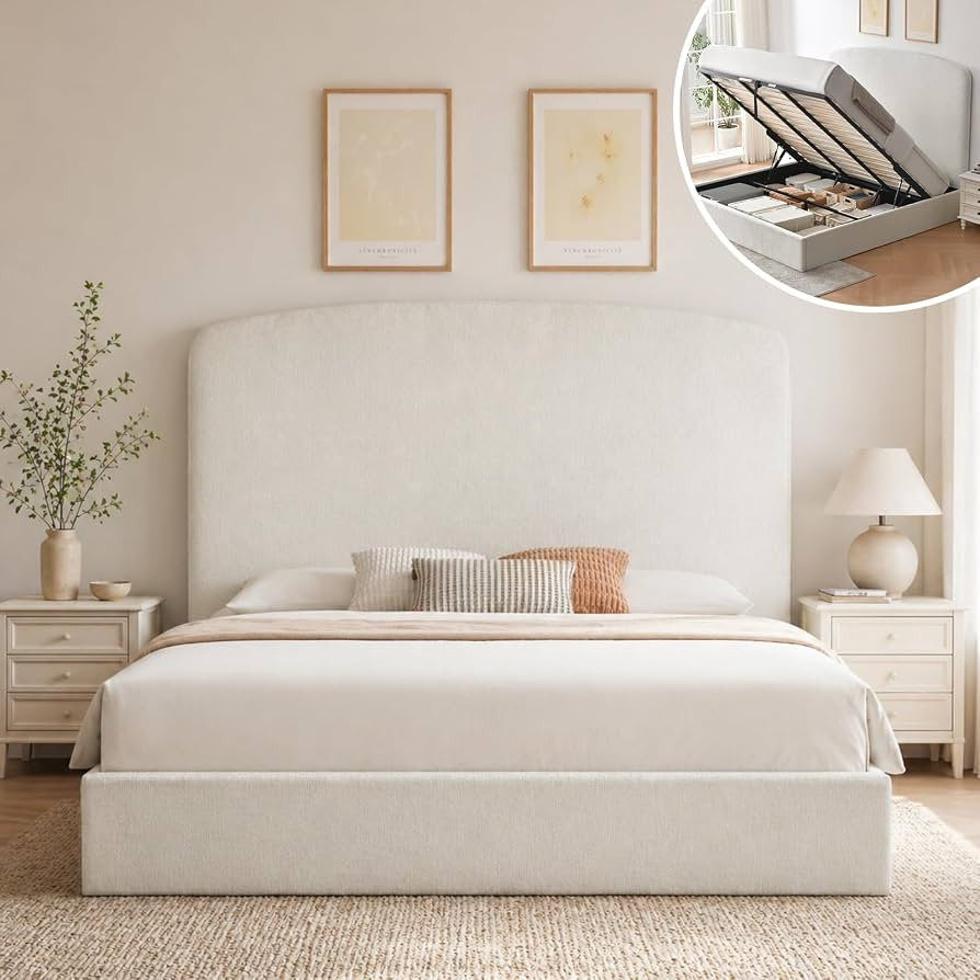 VELOCAVA King Size Lift Up Storage Bed Frame with 63" Tall Headboard, Upholstered Platform Bed wi... | Amazon (US)
