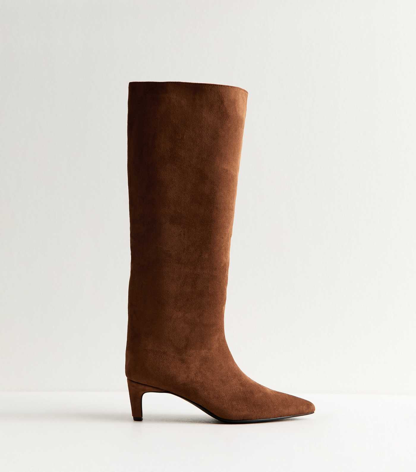 Rust Faux Suede Low Stiletto Heel Knee High Boots | New Look | New Look (UK)