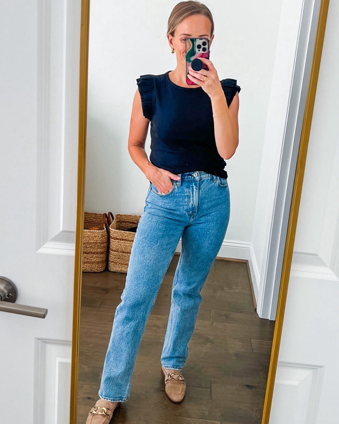 These straight jeans are a great relaxed “vintage” style straight jeans. They are a stiff, true denim and aren’t cropped. I prefer the Curve Love fit in these for a little more room in the thighs and bum. i wear the short length (I’m 5’1”) and a size 26, although I just ordered a 27 since I’m postpartum. 

#LTKxAF #LTKSaleAlert #LTKSeasonal