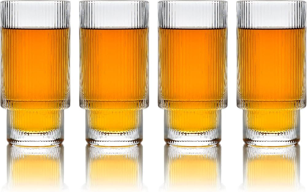 Greenline Goods Ripple Drinking Glasses - 12 oz Modern Kitchen Glassware Set Unique Vintage Cups ... | Amazon (US)