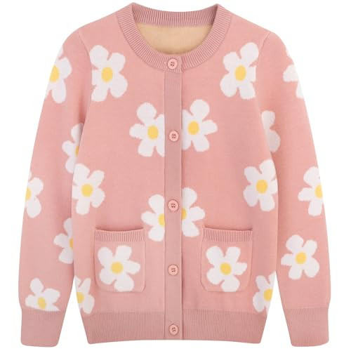 Girls Cardigan Size 6 Floral Print Crewneck Open Front Button Down Knit Sweater Long Sleeve 5t Cute Cardigan Tops Pink Flower | Amazon (US)