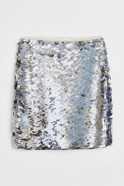 Sequined skirt - Silver-coloured/Sequins - Ladies | H&M GB | H&M (UK, MY, IN, SG, PH, TW, HK)