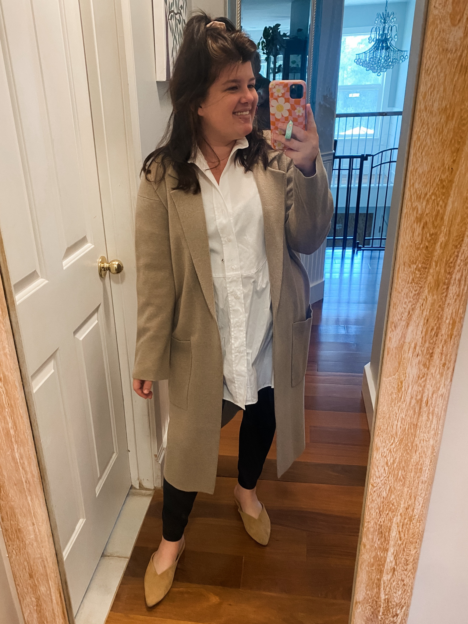 fall weather errands fit.

Lululemon align bodysuit
Frank & Eileen oversized button down
Birdies flats
J Crew coatigan

#LTKMidsize #LTKSaleAlert #LTKFindsUnder100