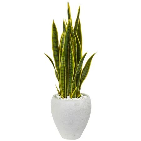 Nearly Natural 33-inch Sansevieria Artificial Plant in White Ceramic Planter | Walmart (US)