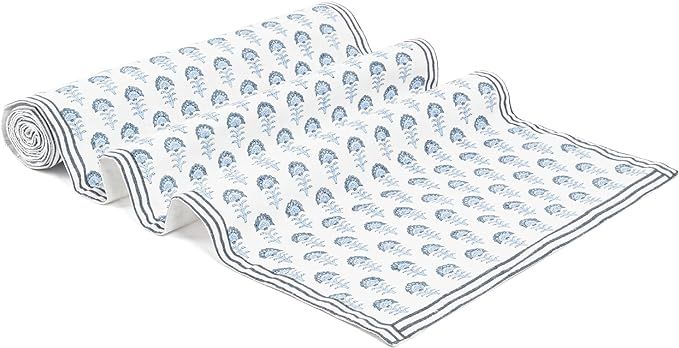 over&back 18x90 Hand-Blocked Printed Cotton Table Runner - Washable Table Runners for a Custom Ho... | Amazon (US)