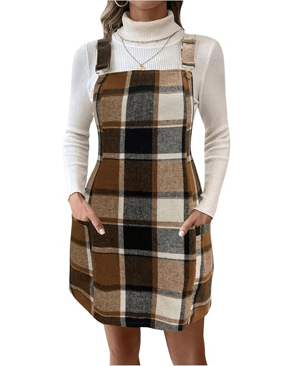 Milumia Women's Plaid Sleeveless Overall Dress Flannel Pinafore Short Dresses | Amazon (CA)