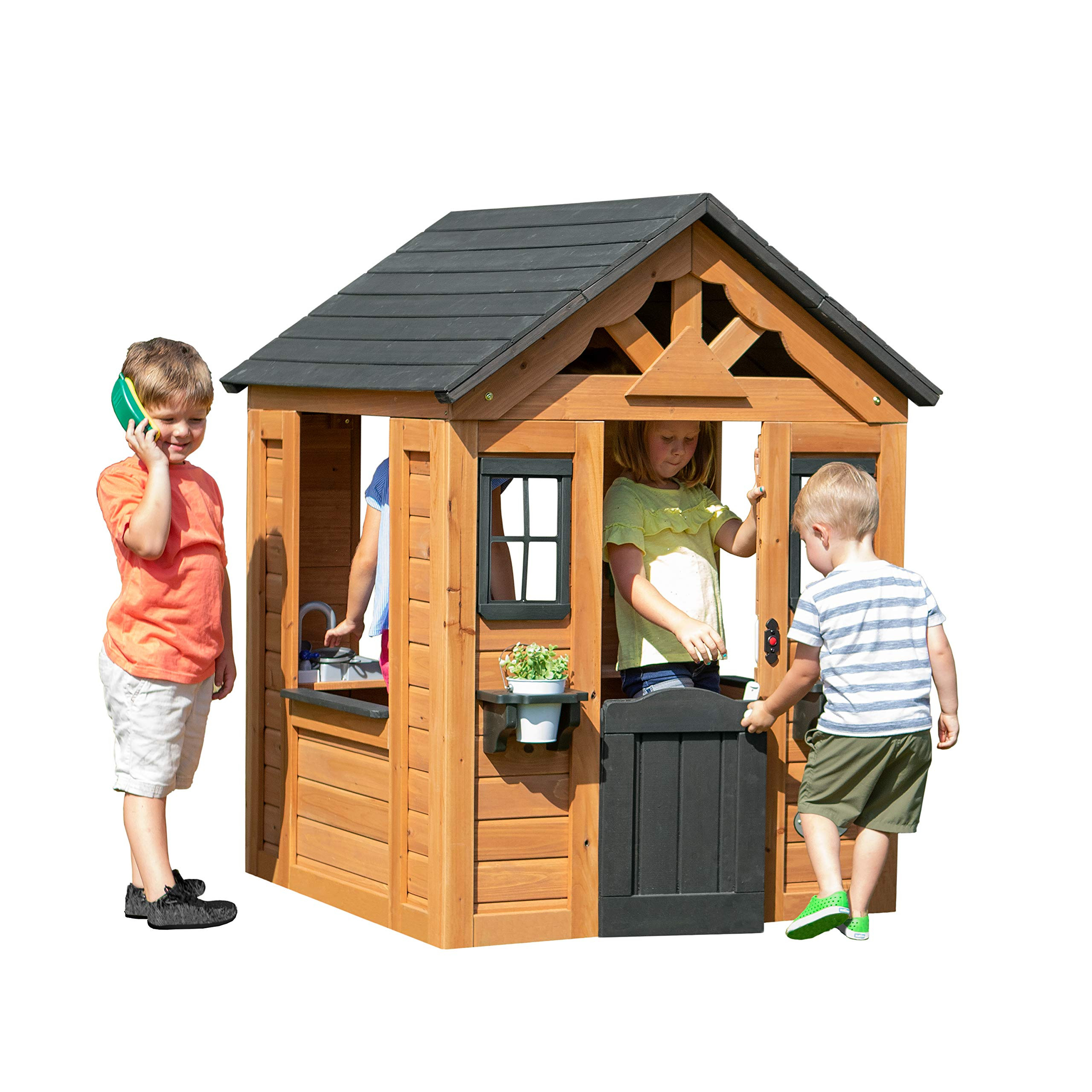 Backyard Discovery Sweetwater Cedar Wooden Kids Playhouse Cottage with Play Kitchen, Snack Bar, H... | Amazon (US)