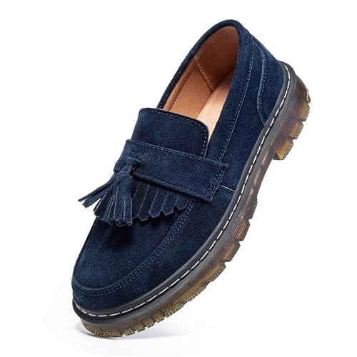 FLSHO Women's Classic Suede Penny Loafer Platform Chunky Heel Loafer for Women Comfortable Womens Business Casual Shoes Navy Blue,10.5 US | Amazon (US)