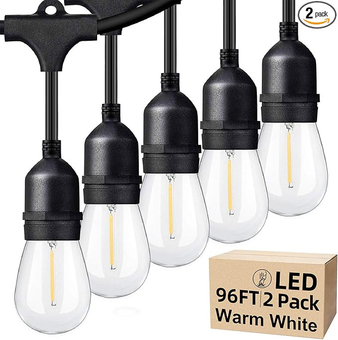 Lakumu Outdoor String Lights 96FT(48×2), Commercial Grade Heavy Duty Patio Lights with Dimmable ... | Amazon (US)