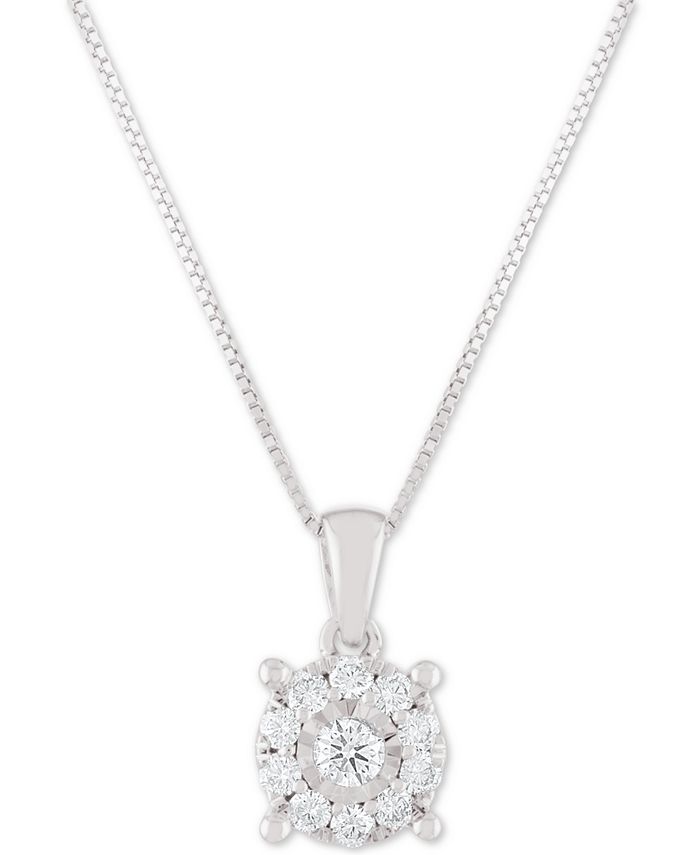 Diamond Halo 18" Pendant Necklace (1/3 ct. t.w.) in 14k White, Yellow or Rose Gold | Macys (US)
