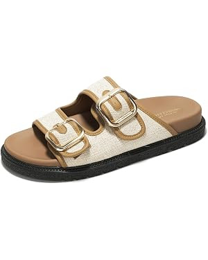 Slides for Women Leather Platform Sandals Women Comfortable Summer Sandals w/Memory foam Insole &... | Amazon (US)