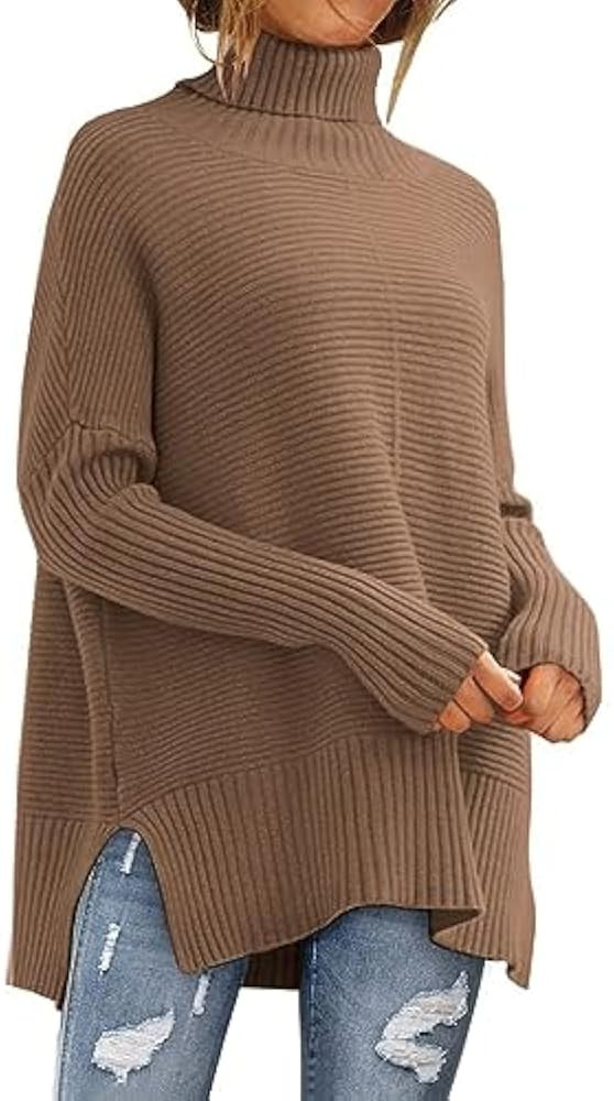 LILLUSORY Women's Oversized Turtleneck Sweaters Fall Batwing Sleeve Ribbed Tunic Sweater | Amazon (US)